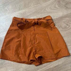Marie Oliver High-Waist Tie Belt Shorts - Rust